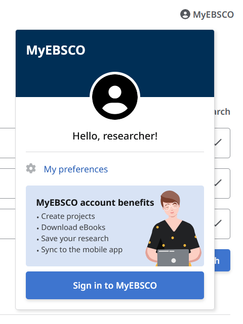 Screenshot of the MyEBSCO sign in box