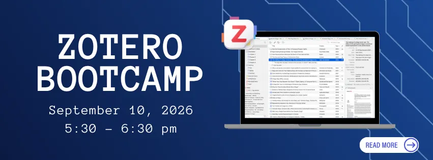 Infographic about the Zotero Bootcamp on September 10, 2026.